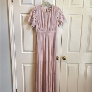 Polagram Pink Ruffled Pleated Maxi Gown
